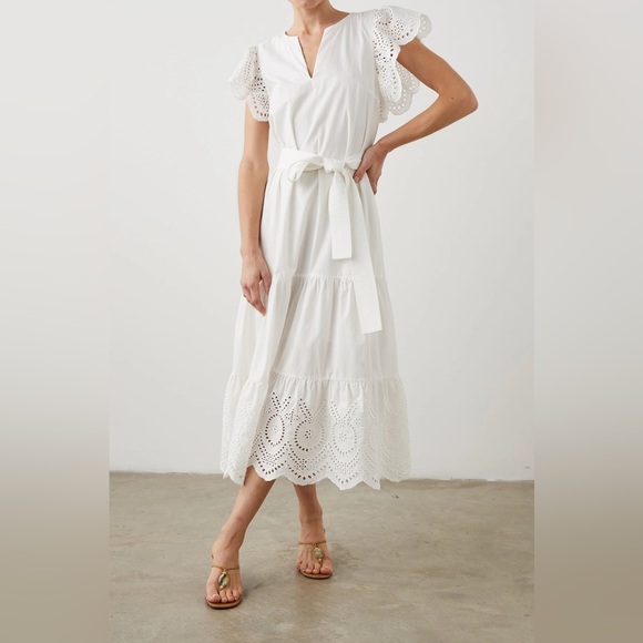 Rails Dresses & Skirts - Rails Gia White Midi Dress Medium Eyelet Tiered‎ Flutter Sleeve NO BELT NWOT
